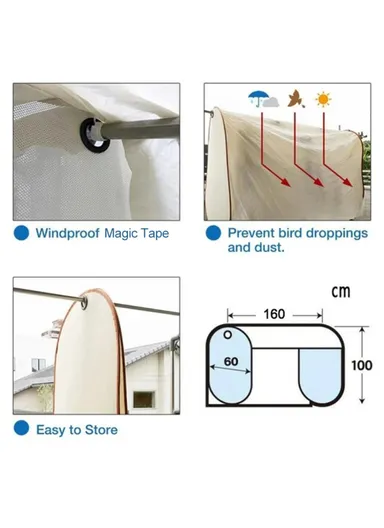 Outdoor Rainproof Clothes Drying Cover Hanging Clothes Dust Cover (Lengthen Style) - (W160 x W60 x H100)cm