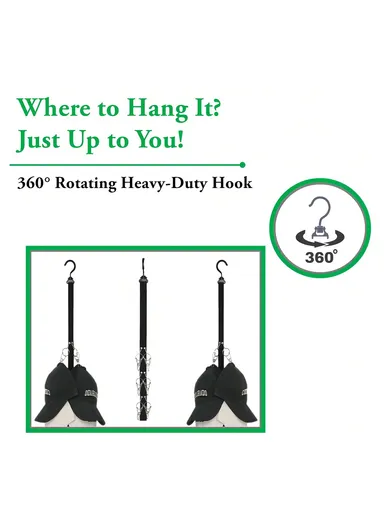 16 Clips 360-degree Rotating Hat Organizer Holder Rack for Cabinet Baseball Cap Hanger