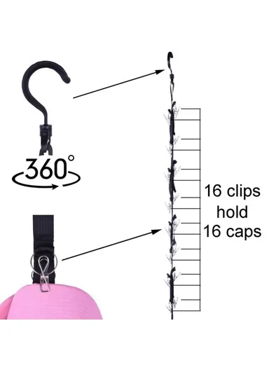 16 Clips 360-degree Rotating Hat Organizer Holder Rack for Cabinet Baseball Cap Hanger