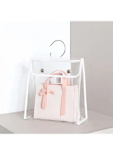 Transparent PVC Tote Bag Waterproof Handbag Storage Bag TB-0395 (L31 x W13 x H31)cm Transparent/White Edge - M