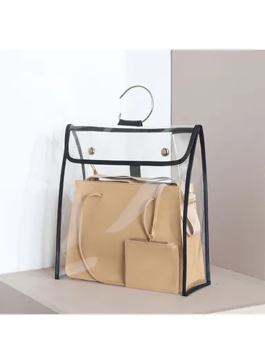Transparent PVC Tote Bag Waterproof Handbag Storage Bag TB-0395(L36 x W13 x H34)cm Transparent/Black Edge - L