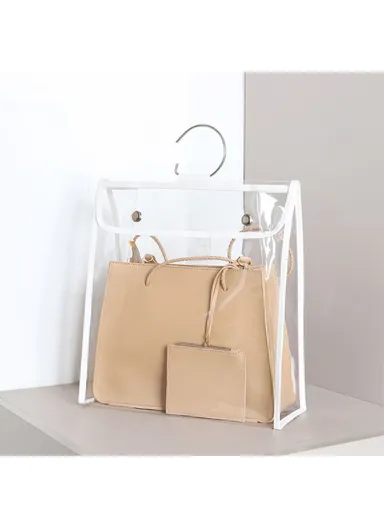 Transparent PVC Tote Bag Waterproof Handbag Storage Bag TB-0395(L36 x W13 x H34)cm Transparent/White Edge - L
