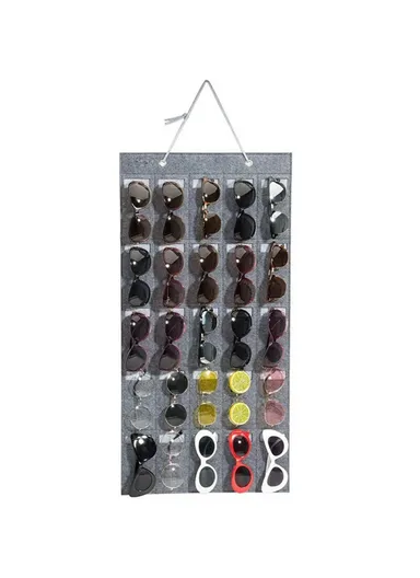25 Slots Wall Hanging Felt Sunglasses Holder Bag Eyeglasses Storage Pouch Organizer, Style B - Dark Grey