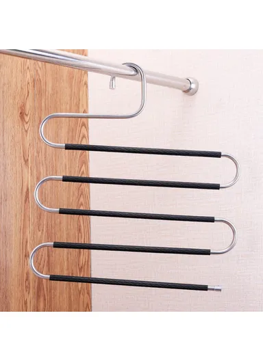 4Pcs S Shaped Pant Hangers Non-Slip Space-saving Stainless Steel Clothes Hanger Wardrobe Organizer for Pants Scarf Tie Towel - Black