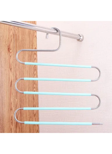 4Pcs S Shaped Pant Hangers Non-Slip Space-saving Stainless Steel Clothes Hanger Wardrobe Organizer for Pants Scarf Tie Towel - Green