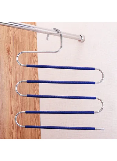 4Pcs S Shaped Pant Hangers Non-Slip Space-saving Stainless Steel Clothes Hanger Wardrobe Organizer for Pants Scarf Tie Towel - Blue