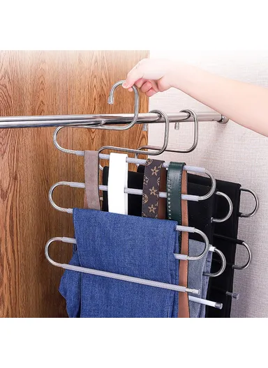 4Pcs S Shaped Pant Hangers Non-Slip Space-saving Stainless Steel Clothes Hanger Wardrobe Organizer for Pants Scarf Tie Towel - Blue