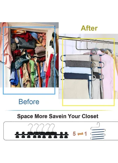 4Pcs S Shaped Pant Hangers Non-Slip Space-saving Stainless Steel Clothes Hanger Wardrobe Organizer for Pants Scarf Tie Towel - Blue