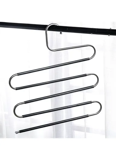 4Pcs S Shaped Pant Hangers Non-Slip Space-saving Stainless Steel Clothes Hanger Wardrobe Organizer for Pants Scarf Tie Towel - Blue