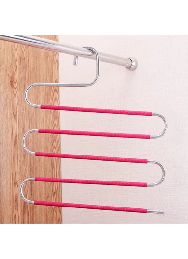 4Pcs S Shaped Pant Hangers Non-Slip Space-saving Stainless Steel Clothes Hanger Wardrobe Organizer for Pants Scarf Tie Towel - Red