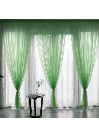 Polyester Solid Color Sheer Curtain for Bedroom &amp; Living Room (W100 x H200)cm - Light Green