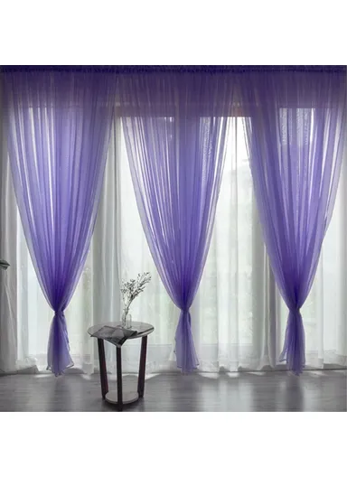 Polyester Solid Color Sheer Curtain for Bedroom &amp; Living Room (W100 x H200)cm - Purple