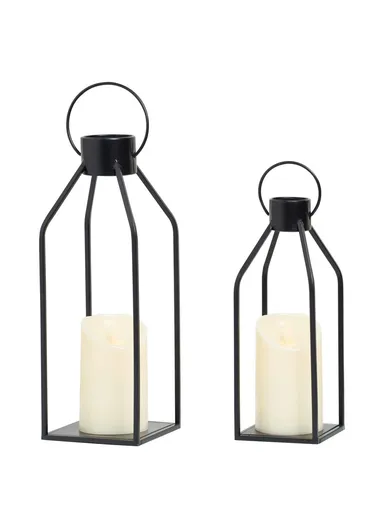 2Pcs / Set Iron Candle Holder with LED Candle Bedside Lamp Lantern Home Decor