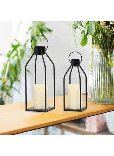 2Pcs / Set Iron Candle Holder with LED Candle Bedside Lamp Lantern Home Decor