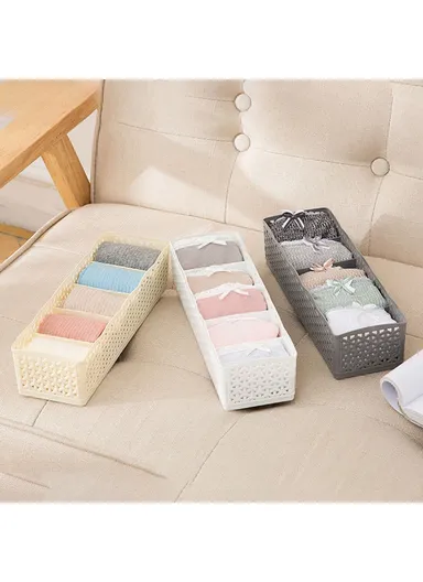 Plastic Socks Storage Box Hollow-out Durable Underwear Organizer Lightweight Desk Holder (L26 x W8 x H6)cm - Khaki