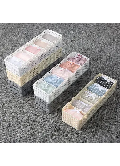 Plastic Socks Storage Box Hollow-out Durable Underwear Organizer Lightweight Desk Holder (L26 x W8 x H6)cm - Khaki