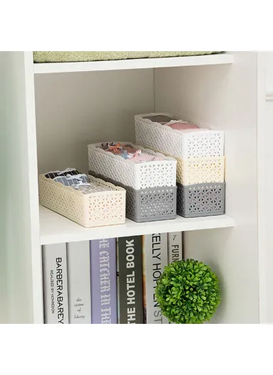 Plastic Socks Storage Box Hollow-out Durable Underwear Organizer Lightweight Desk Holder (L26 x W8 x H6)cm - Khaki