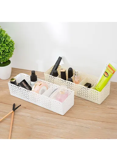 Plastic Socks Storage Box Hollow-out Durable Underwear Organizer Lightweight Desk Holder (L26 x W8 x H6)cm - Khaki