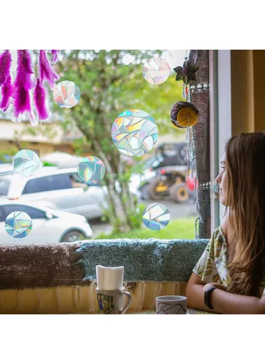 1Set Rainbow Prism Electrostatic Glass Sticker PVC Non-Adhesive Removable Window Colorful Film Sticker (No EN71) - Circle
