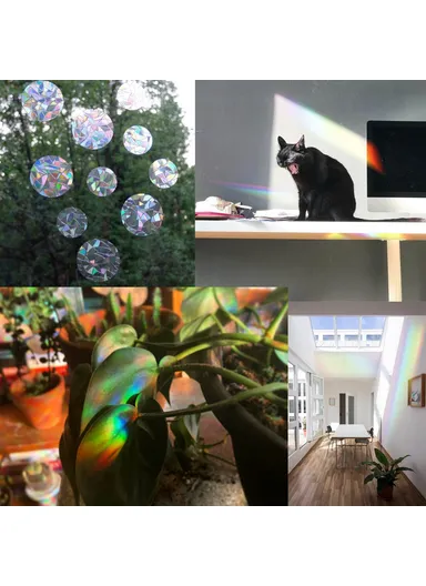 1Set Rainbow Prism Electrostatic Glass Sticker PVC Non-Adhesive Removable Window Colorful Film Sticker (No EN71) - Circle