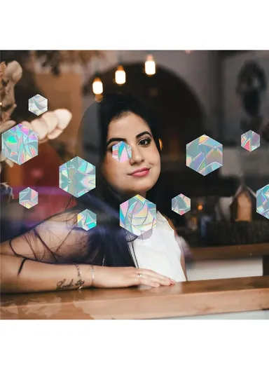 1Set Rainbow Prism Electrostatic Glass Sticker PVC Non-Adhesive Removable Window Colorful Film Sticker (No EN71) - Hexagon