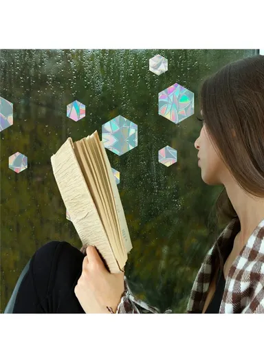 1Set Rainbow Prism Electrostatic Glass Sticker PVC Non-Adhesive Removable Window Colorful Film Sticker (No EN71) - Hexagon