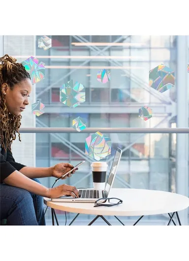 1Set Rainbow Prism Electrostatic Glass Sticker PVC Non-Adhesive Removable Window Colorful Film Sticker (No EN71) - Hexagon