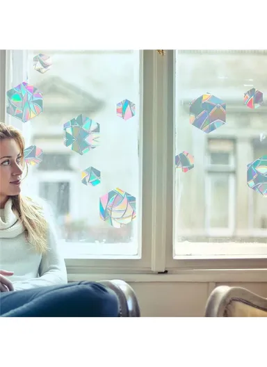 1Set Rainbow Prism Electrostatic Glass Sticker PVC Non-Adhesive Removable Window Colorful Film Sticker (No EN71) - Hexagon