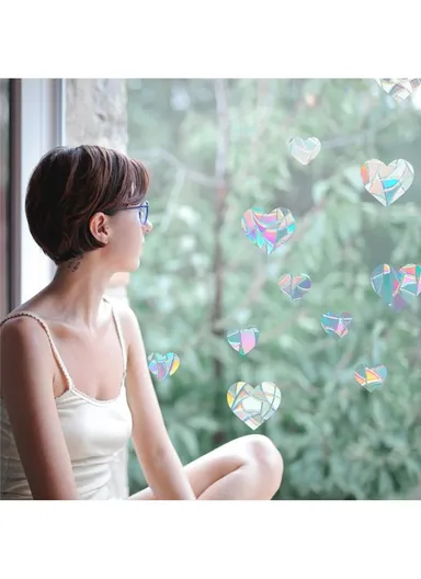 1Set Rainbow Prism Electrostatic Glass Sticker PVC Non-Adhesive Removable Window Colorful Film Sticker (No EN71) - Heart