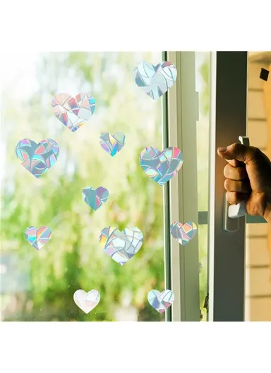 1Set Rainbow Prism Electrostatic Glass Sticker PVC Non-Adhesive Removable Window Colorful Film Sticker (No EN71) - Heart