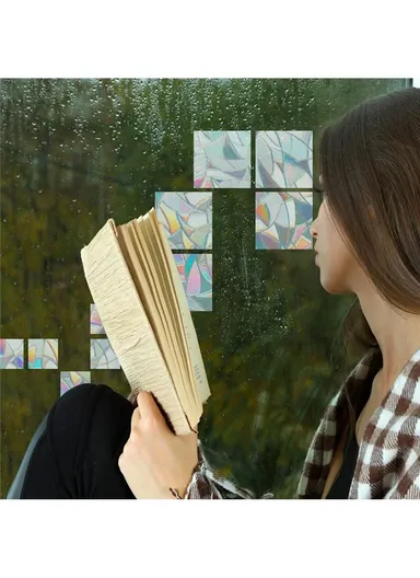 1Set Rainbow Prism Electrostatic Glass Sticker PVC Non-Adhesive Removable Window Colorful Film Sticker (No EN71) - Square