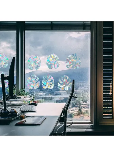 1Set Rainbow Prism Electrostatic Glass Sticker PVC Non-Adhesive Removable Window Colorful Film Sticker (No EN71) - Leaves
