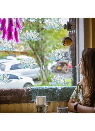 1Set Rainbow Prism Electrostatic Glass Sticker PVC Non-Adhesive Removable Window Colorful Film Sticker (No EN71) - Lotus