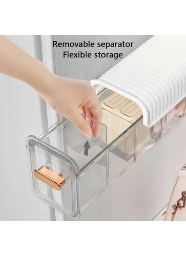 6 Grids Underwear Socks Wall Mount Drawer Plastic Organizer Bin Self-Adhesive Hanging Storage Box (W36 x D8.3 x H10.7)cm - White