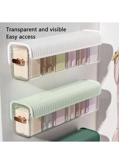 6 Grids Underwear Socks Wall Mount Drawer Plastic Organizer Bin Self-Adhesive Hanging Storage Box (W36 x D8.3 x H10.7)cm - White