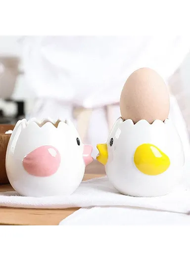 Cartoon Egg White &amp; Yolk Separator Ceramic Egg Divider Filter Kitchen Tool (No FDA, BPA-Free) - Yellow