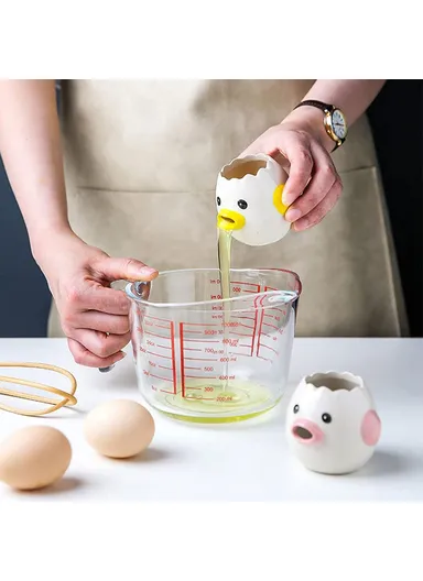 Cartoon Egg White &amp; Yolk Separator Ceramic Egg Divider Filter Kitchen Tool (No FDA, BPA-Free) - Pink