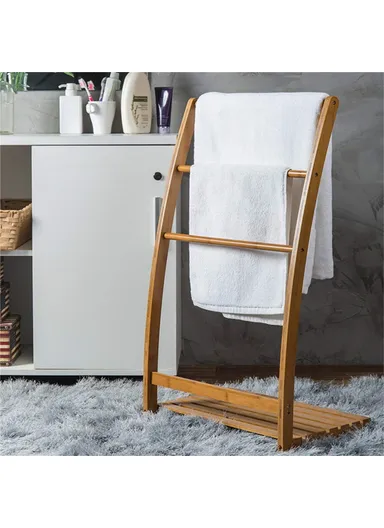Freestanding Bamboo Towel Drying Rack 3-bar Storage Shelf for Hotel / Bathroom (W50 x D31.7 x H84.5)cm