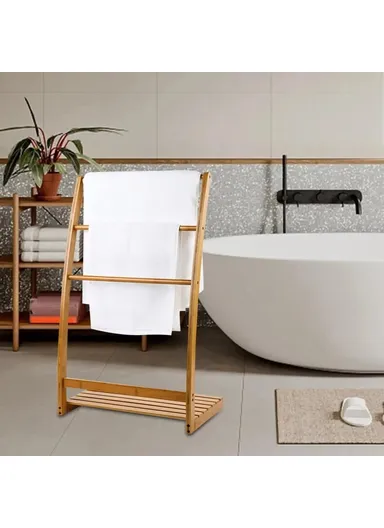 Freestanding Bamboo Towel Drying Rack 3-bar Storage Shelf for Hotel / Bathroom (W50 x D31.7 x H84.5)cm