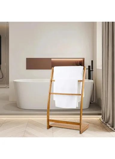 Freestanding Bamboo Towel Drying Rack 3-bar Storage Shelf for Hotel / Bathroom (W50 x D31.7 x H84.5)cm