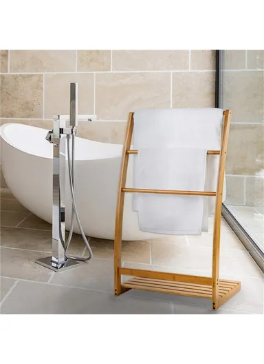 Freestanding Bamboo Towel Drying Rack 3-bar Storage Shelf for Hotel / Bathroom (W50 x D31.7 x H84.5)cm