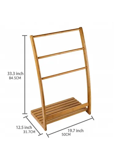 Freestanding Bamboo Towel Drying Rack 3-bar Storage Shelf for Hotel / Bathroom (W50 x D31.7 x H84.5)cm