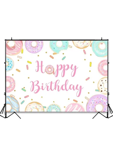 210X150CM Cartoon Doughnut Backdrop Gathering Decoration Pongee Background Cloth for Children Birthday Party