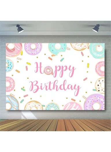 210X150CM Cartoon Doughnut Backdrop Gathering Decoration Pongee Background Cloth for Children Birthday Party