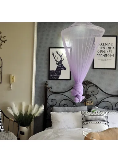 Breathable Hanging Mosquito Net Large Bed Polyester Canopy Curtain (D60 x H270)cm - White