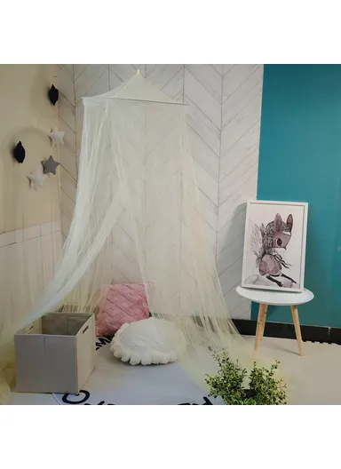 Breathable Hanging Mosquito Net Large Bed Polyester Canopy Curtain (D60 x H270)cm - Beige