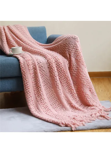 130x230cm Sofa Throw Blanket with Tassel Decor Skin-friendly Knitted Blanket JB004 - Pink