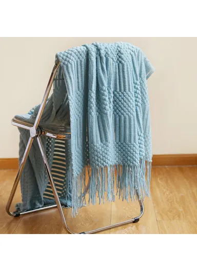 130x172cm Sofa Throw Blanket Tassels Design Shawl Blanket JB012 - Lake Blue