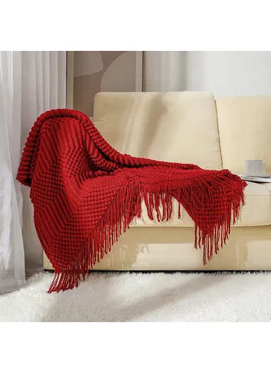130x172cm Sofa Throw Blanket Tassels Design Shawl Blanket JB012 - Lake Blue