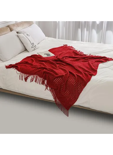 130x172cm Sofa Throw Blanket Tassels Design Shawl Blanket JB012 - Lake Blue